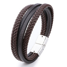 Load image into Gallery viewer, Bracelet Men Multilayer Leather Bangles Magnetic-clasp Cowhide Braided Multi Layer Wrap Trendy Bracelet Armband pulsera hombre