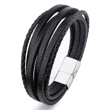 Load image into Gallery viewer, Bracelet Men Multilayer Leather Bangles Magnetic-clasp Cowhide Braided Multi Layer Wrap Trendy Bracelet Armband pulsera hombre