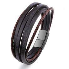 Load image into Gallery viewer, Bracelet Men Multilayer Leather Bangles Magnetic-clasp Cowhide Braided Multi Layer Wrap Trendy Bracelet Armband pulsera hombre