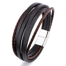 Load image into Gallery viewer, Bracelet Men Multilayer Leather Bangles Magnetic-clasp Cowhide Braided Multi Layer Wrap Trendy Bracelet Armband pulsera hombre