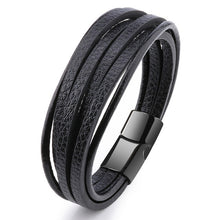 Load image into Gallery viewer, Bracelet Men Multilayer Leather Bangles Magnetic-clasp Cowhide Braided Multi Layer Wrap Trendy Bracelet Armband pulsera hombre