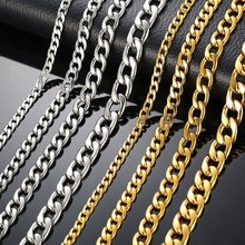 Load image into Gallery viewer, Silver Gold Filled Solid Necklace Curb Chains Link Men Choker Stainless Steel Male Female Accessories Fashion