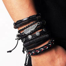Load image into Gallery viewer, IFMIA Vintage Leather Bracelet Fashion Hand-knitted Multi-layer Leather Feather Leaf Bracelet and Fashion Men's Bracelet Gift