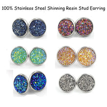 Load image into Gallery viewer, Fnixtar 12mm 100% Stainless Steel Shinning Resin Stud Earring for Women Top Quality Fashion Earrings Party Ear Jewelry