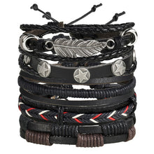 Load image into Gallery viewer, IF ME Vintage Leaf Feather Multilayer Leather Bracelet Men Fashion Braided Handmade Star Rope Wrap Bracelets &amp; Bangles Male Gift