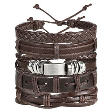 Load image into Gallery viewer, IF ME Vintage Leaf Feather Multilayer Leather Bracelet Men Fashion Braided Handmade Star Rope Wrap Bracelets &amp; Bangles Male Gift