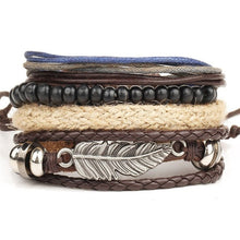 Load image into Gallery viewer, IF ME Vintage Leaf Feather Multilayer Leather Bracelet Men Fashion Braided Handmade Star Rope Wrap Bracelets &amp; Bangles Male Gift