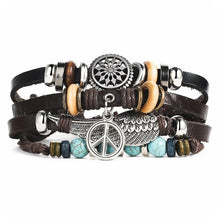 Load image into Gallery viewer, IF ME Vintage Leaf Feather Multilayer Leather Bracelet Men Fashion Braided Handmade Star Rope Wrap Bracelets &amp; Bangles Male Gift